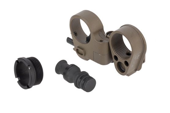 The Law Tactical AR Folding Stock Adapter Gen 3-M FDE for ar15 and ar308 includes bolt carrier extension and castle nut